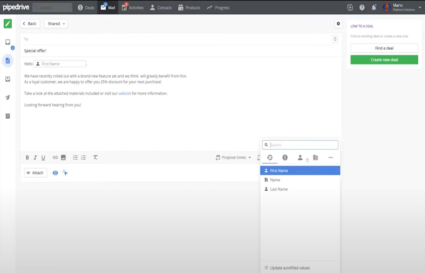 Pipedrive email template.