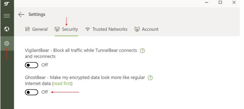 Screenshot of TunnelBear VPN GhostBear.