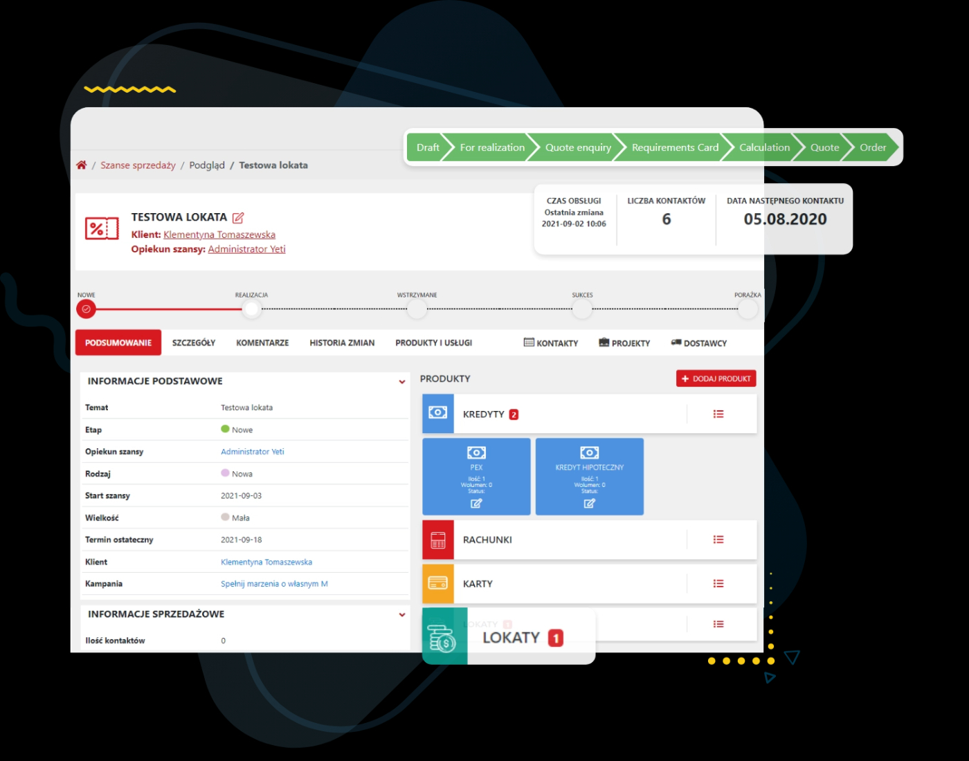 YetiForce CRM 上的示例销售仪表板。