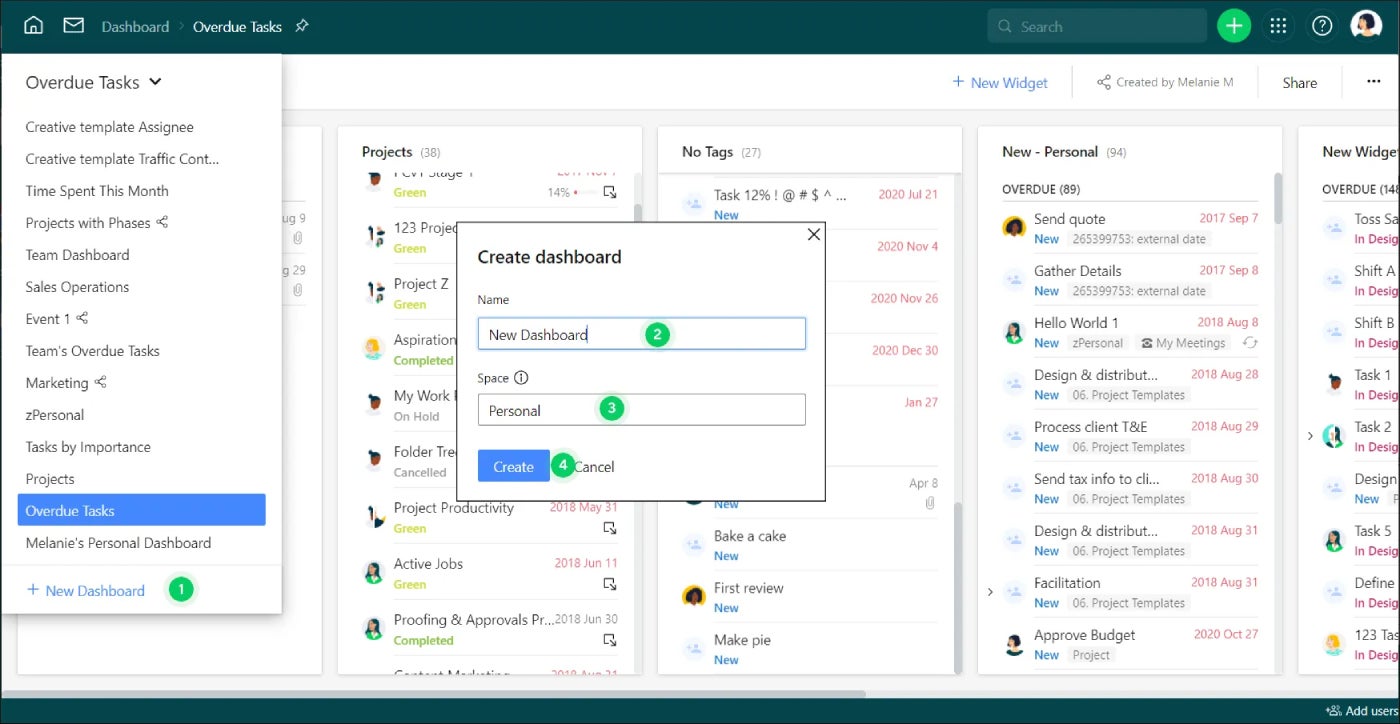 Dashboard creation in Wrike.