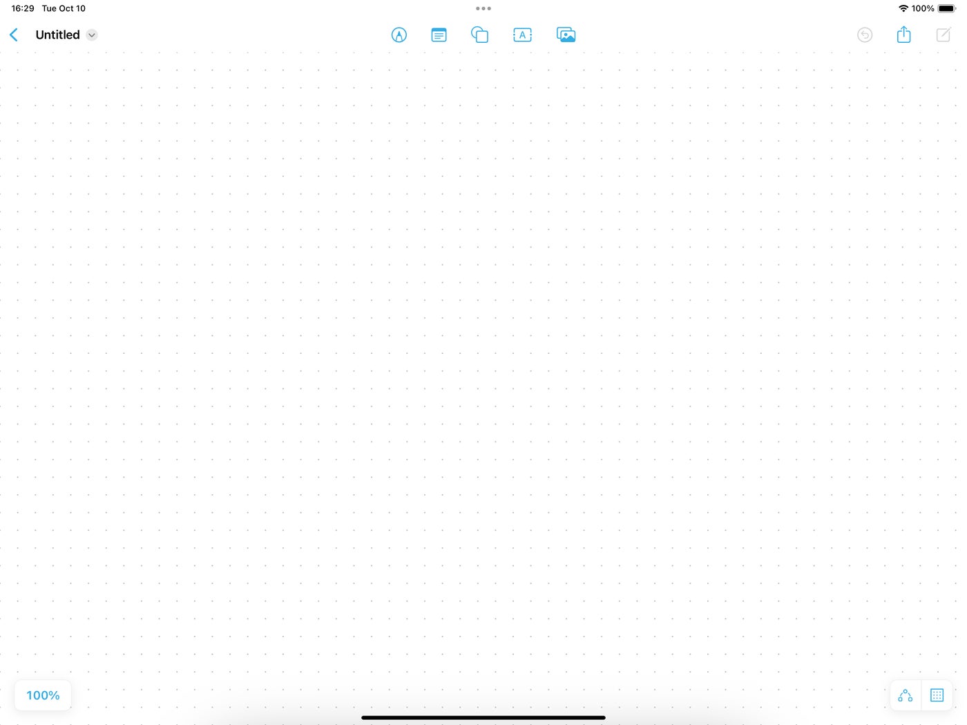 显示 iPad 上新的空白自由板界面的屏幕截图。
