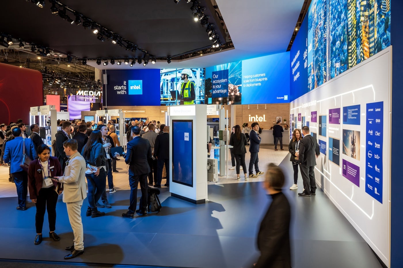 The Intel booth at MWC 2024 on Feb. 26.