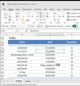 How to Copy a Format for Excel Worksheet Columns and Rows