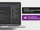 Promotional graphic for Premium Learn to Code Certification Bundle.