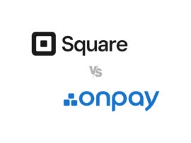 Versus graphic featuring Square and OnPay logos.