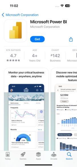 App Store 上的 Microsoft Power BI 应用程序。