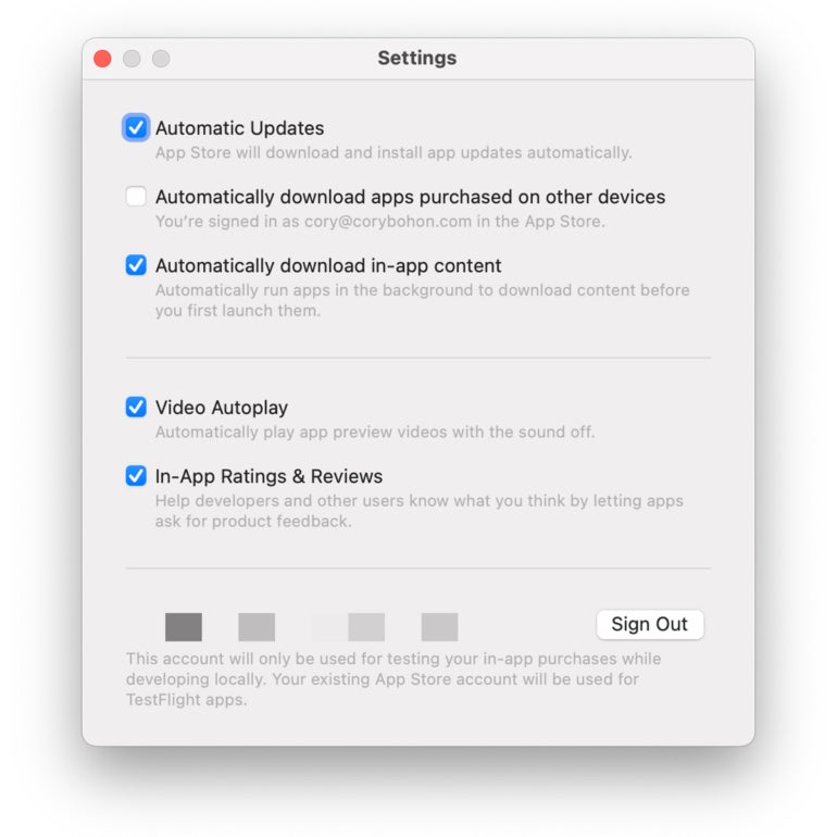 App Store setting on MacOS.