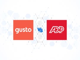 Versus graphic featuring logos of Gusto and ADP.