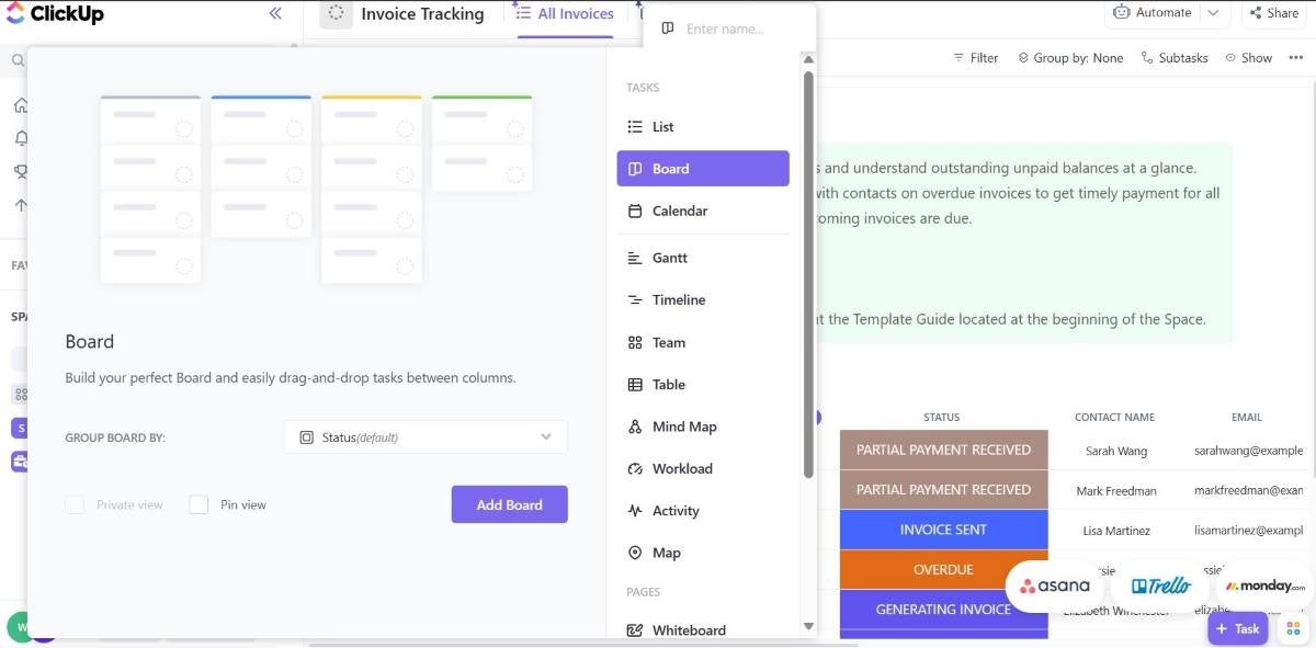 ClickUp’s multiple views.