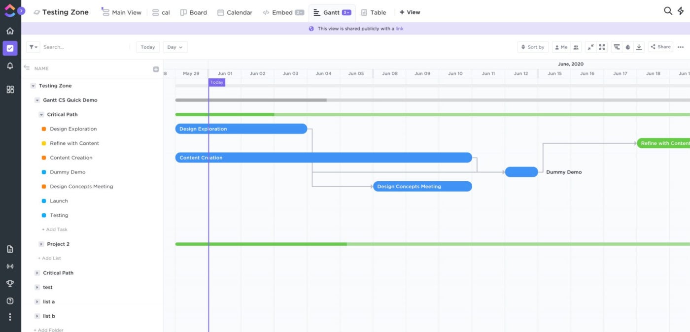 ClickUp Gantt chart view.