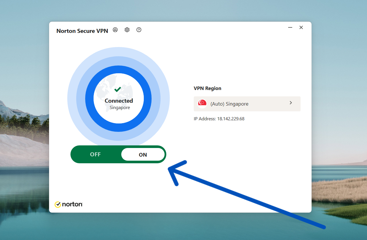 Interruptor de encendido y apagado de Norton Secure VPN.