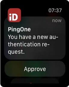 A screenshot of the PingID authentication request on Apple Watch.