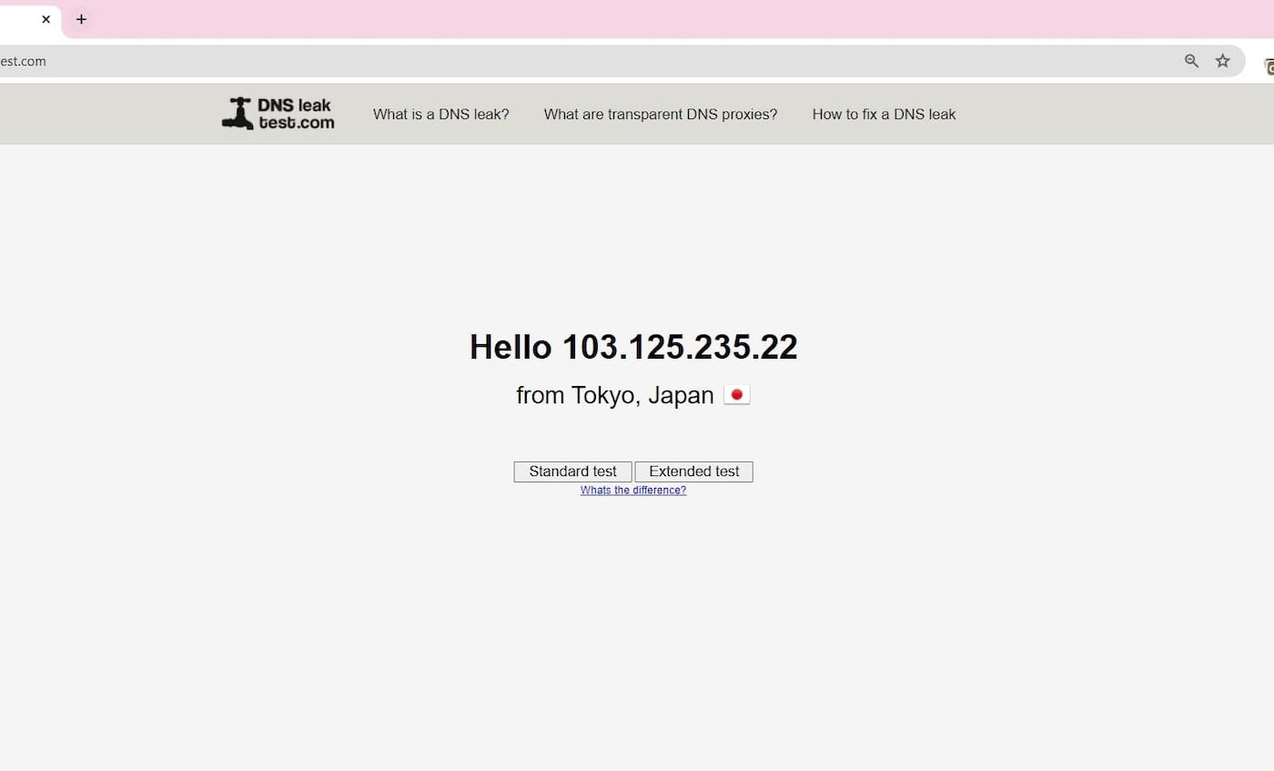 Captura de pantalla de la nueva dirección IP a través de Proton VPN.