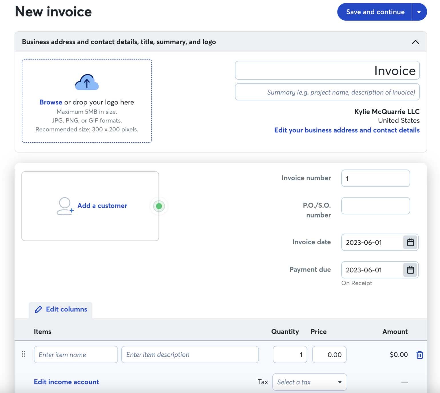 Wave's invoice template takes no more than a few seconds to set up and customize. You can also schedule recurring invoices for repeat customers and configure your invoice template to accept payments within the invoice.