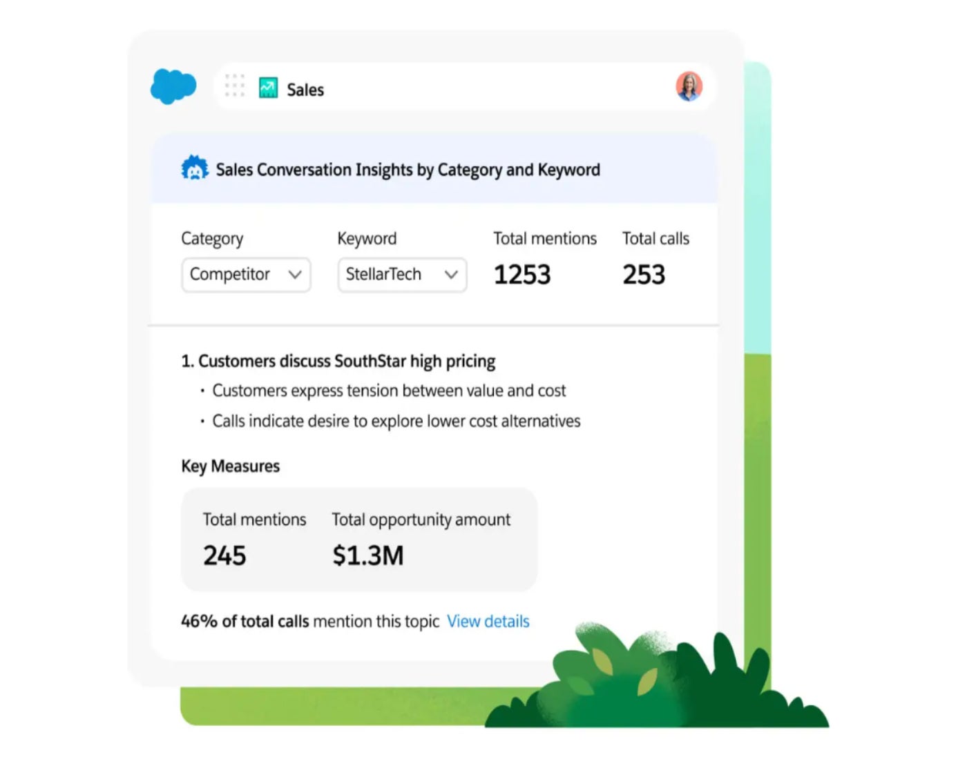 Sales conversation insights filtering feature.
