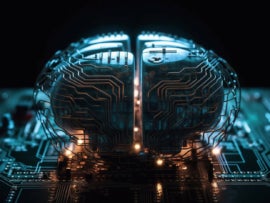 Ain Ai-generated image of a brain placed on top of a circuit board.