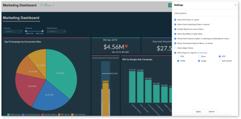 Zoho CRM dashboard view.