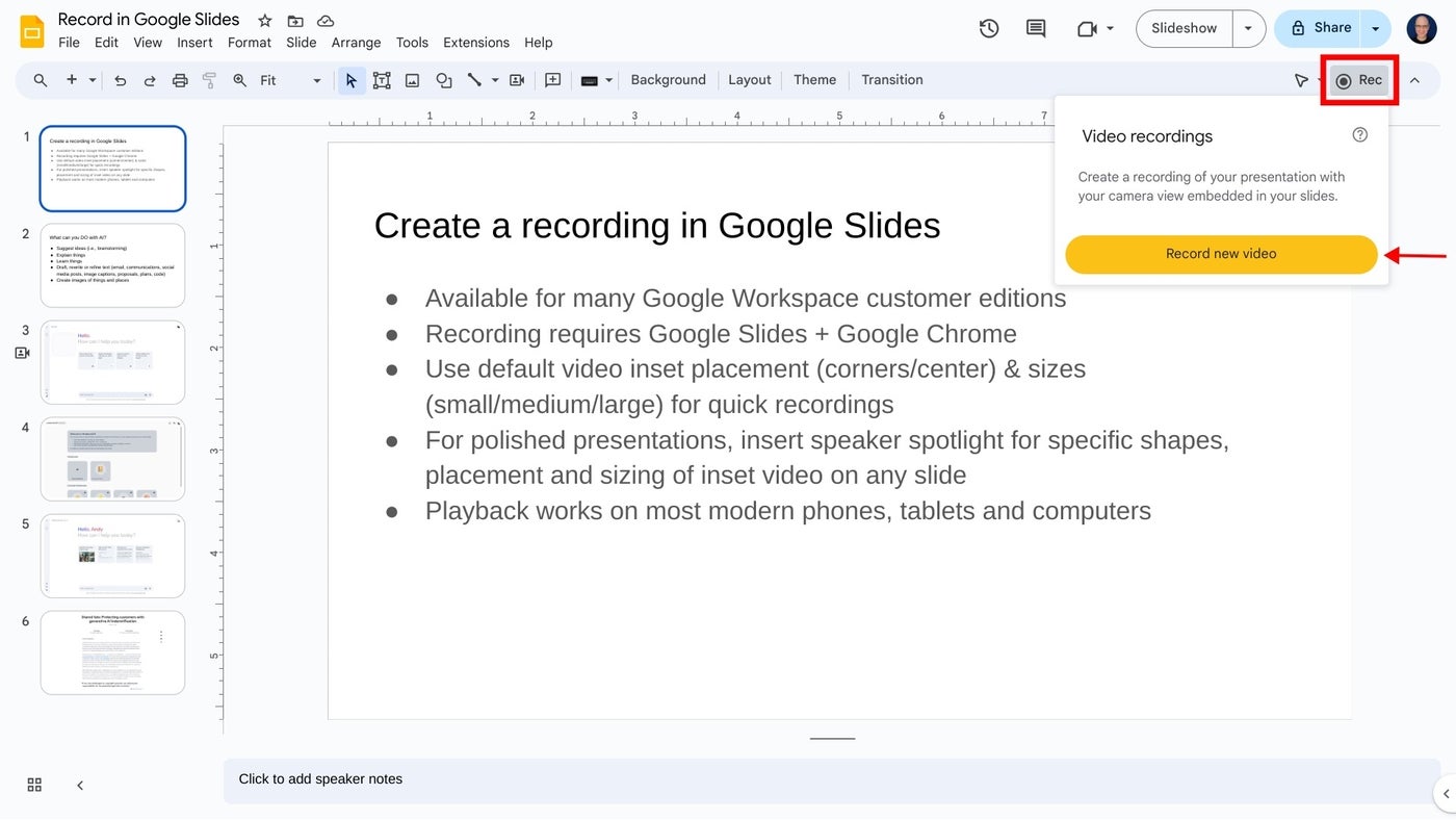 how to record video presentation on google slides