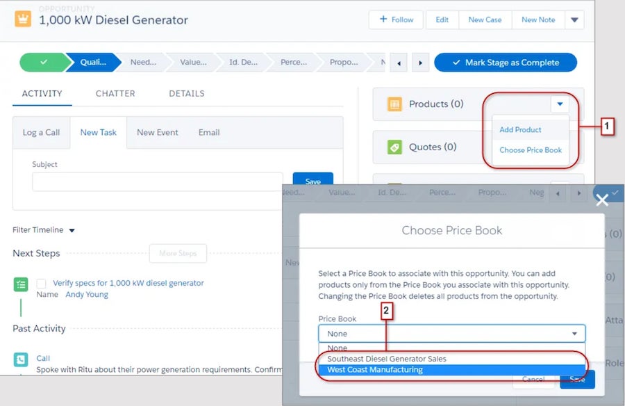 Setting prices associated with an opportunity in Salesforce.