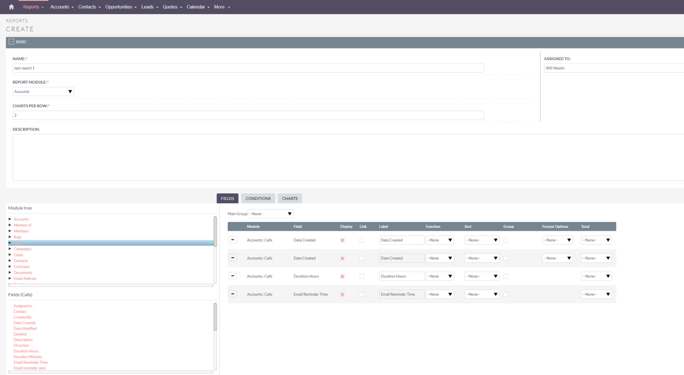 The reporting module in SuiteCRM.