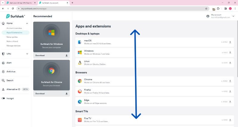 Surfshark downloads files for different platforms.