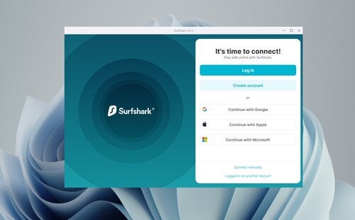 Surfshark Log in page on desktop.