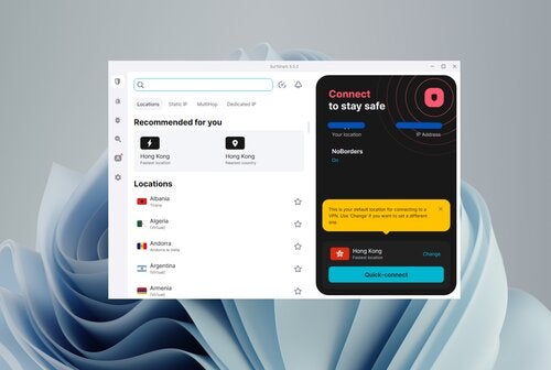 Surfshark main desktop dashboard. 