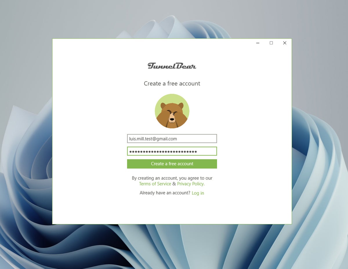 TunnelBear VPN account creation.