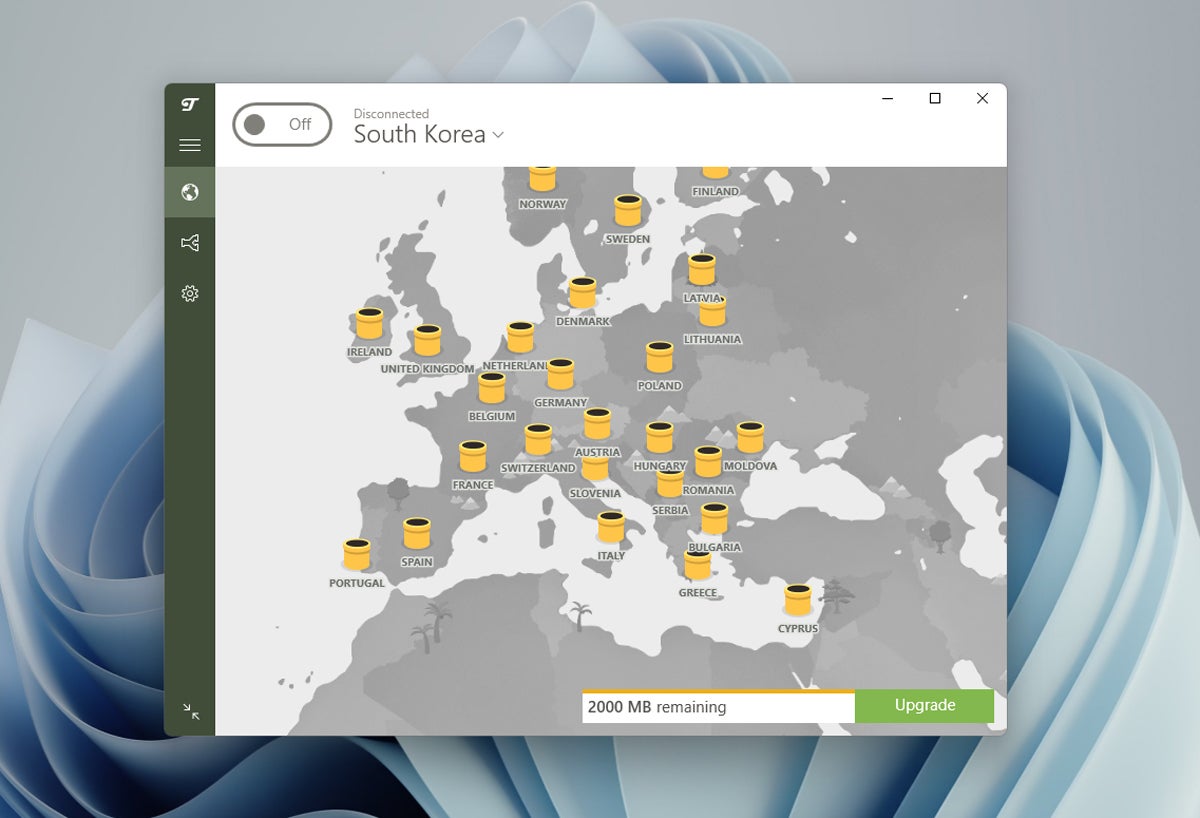 داشبورد اصلی دسکتاپ TunnelBear.