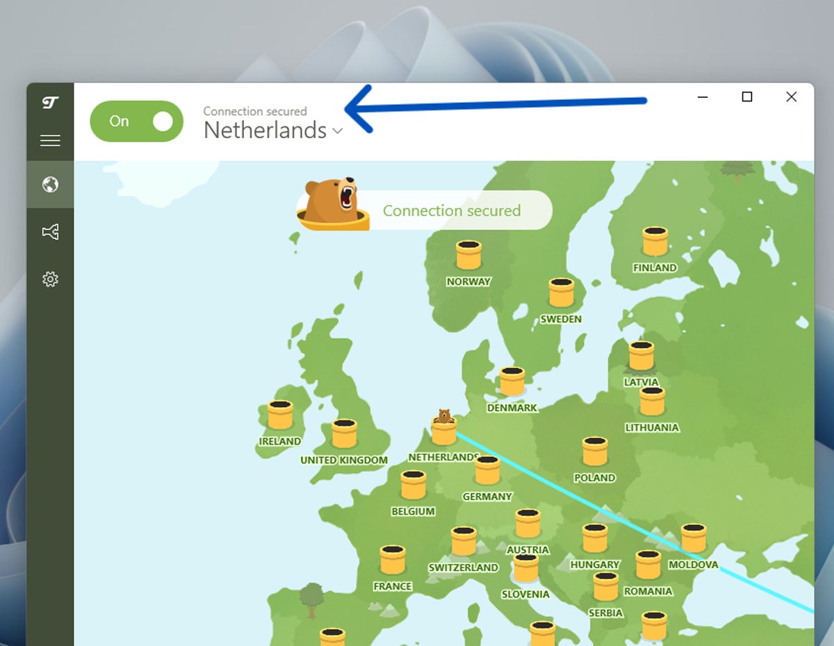 Connection status in TunnelBear VPN.