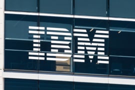 Close up of IBM logo at their headquarters located in SOMA district, downtown San Francisco.