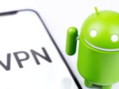VPN (Virtual Private Network) icon on screen smartphone with Android figure.
