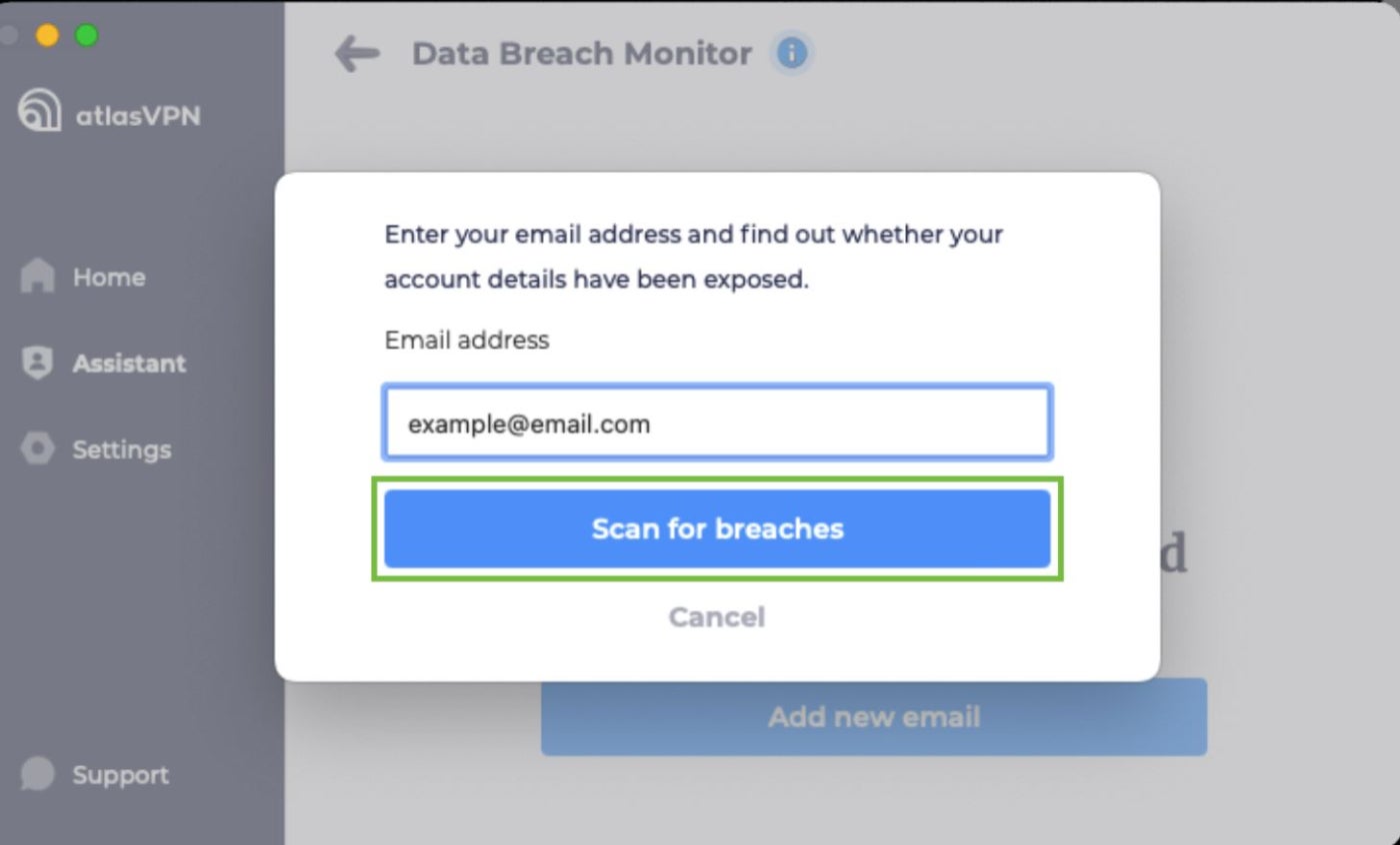 Atlas VPN Data Breach Monitor.