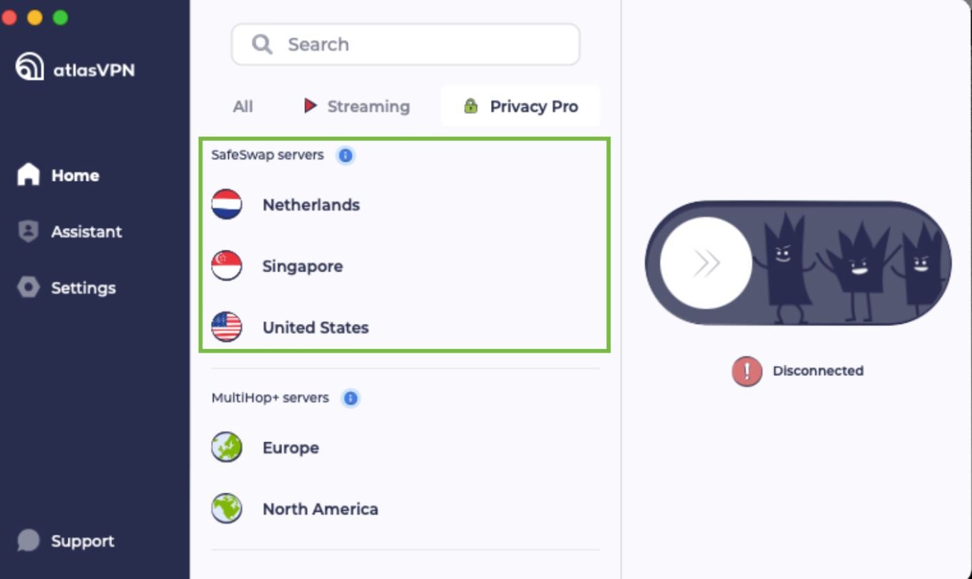 Atlas VPN SafeSwap servers. Image: Atlas VPN