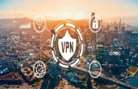 Infographic of VPN wit icons fo' WiFi, securitizzle shield, n' a globe linked ta 'VPN'.