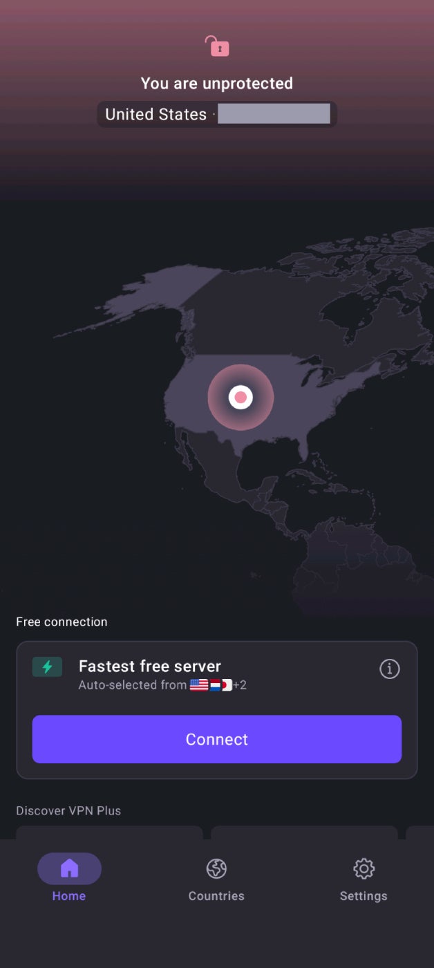 A screenshot of the connection screen for the ProtonVPN Android app.