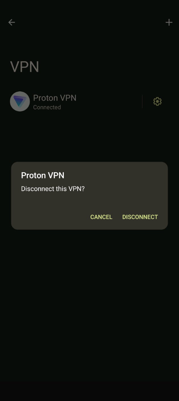 A screenshot of the Android VPN disconnect pop-up.