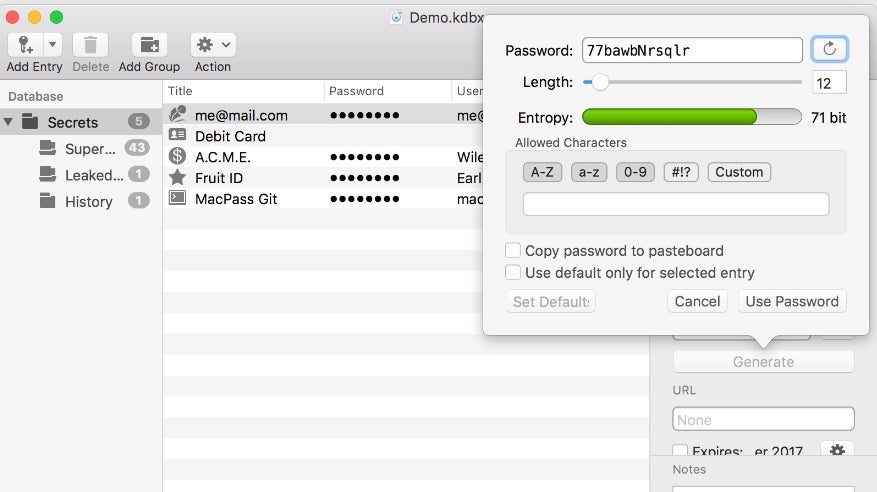 MacPass custom password generator