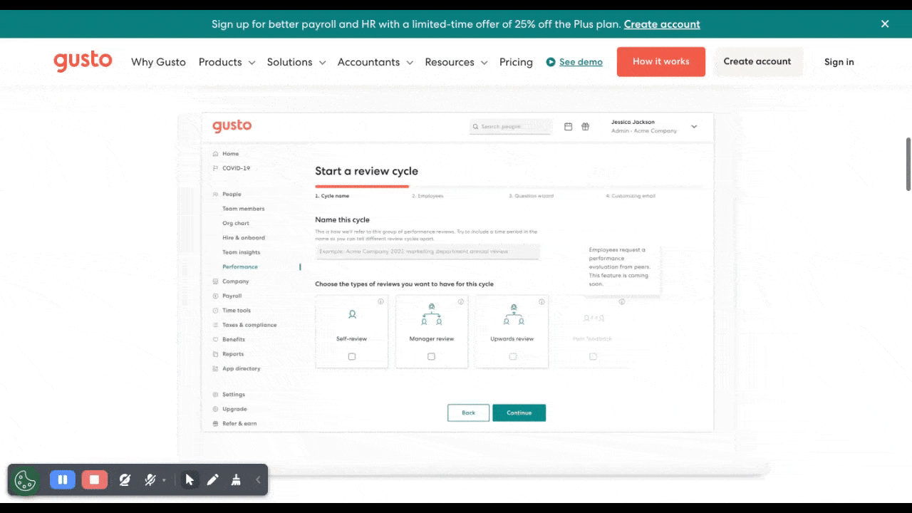 Gusto’s talent management tools help you manage your employees effectively. 