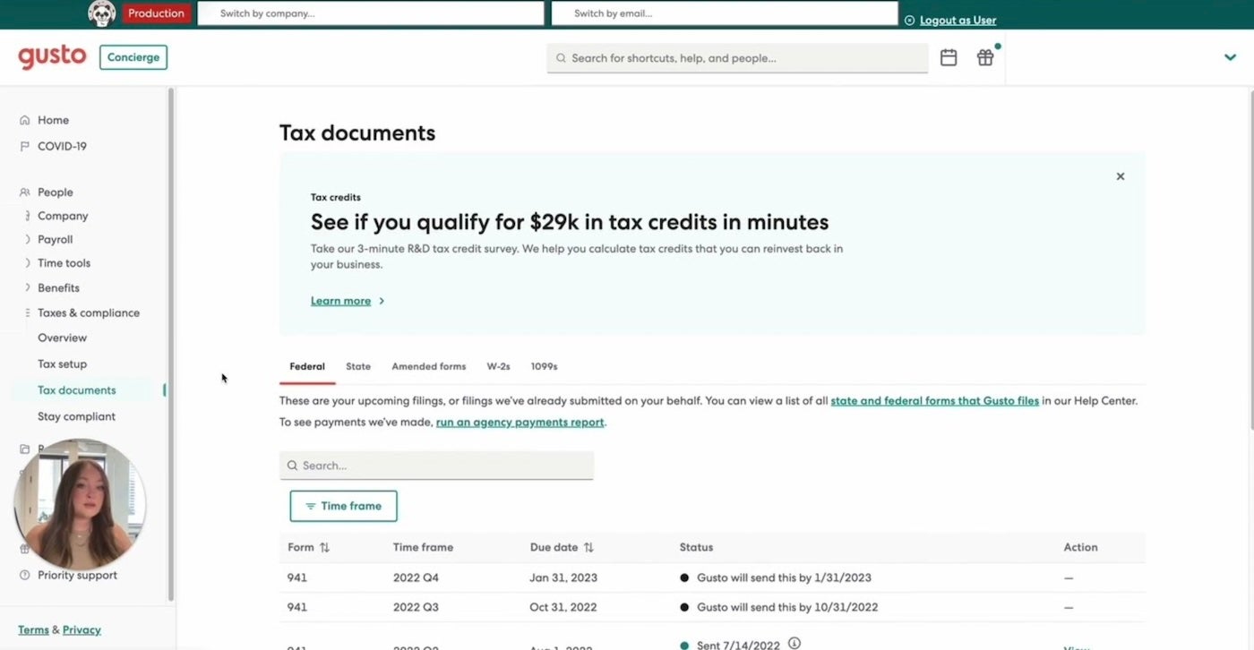 Screenshot of Figure B Gusto will also help you find eligible tax credits.