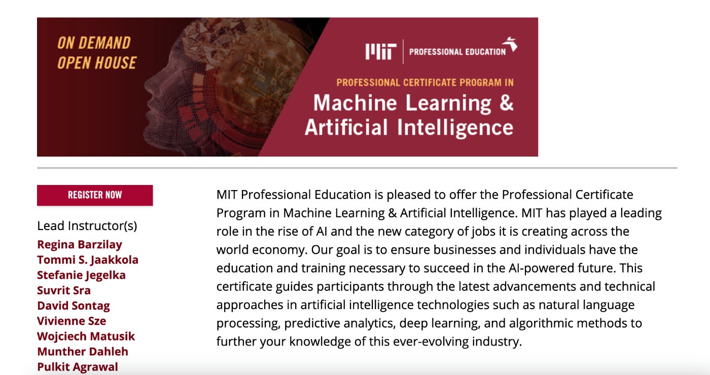 MIT’s professional certifications are hosted on MIT Professional Education or on campus.