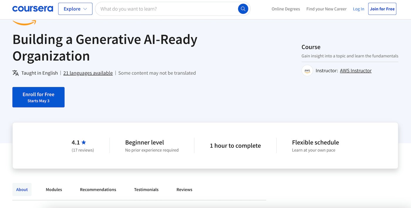 AWS’s Building a Generative AI-Ready Organization course.