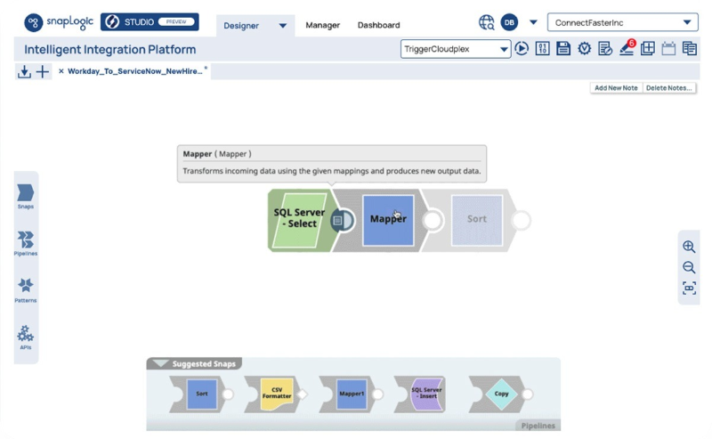 SnapLogic’s dashboard offers an intuitive visual interface.