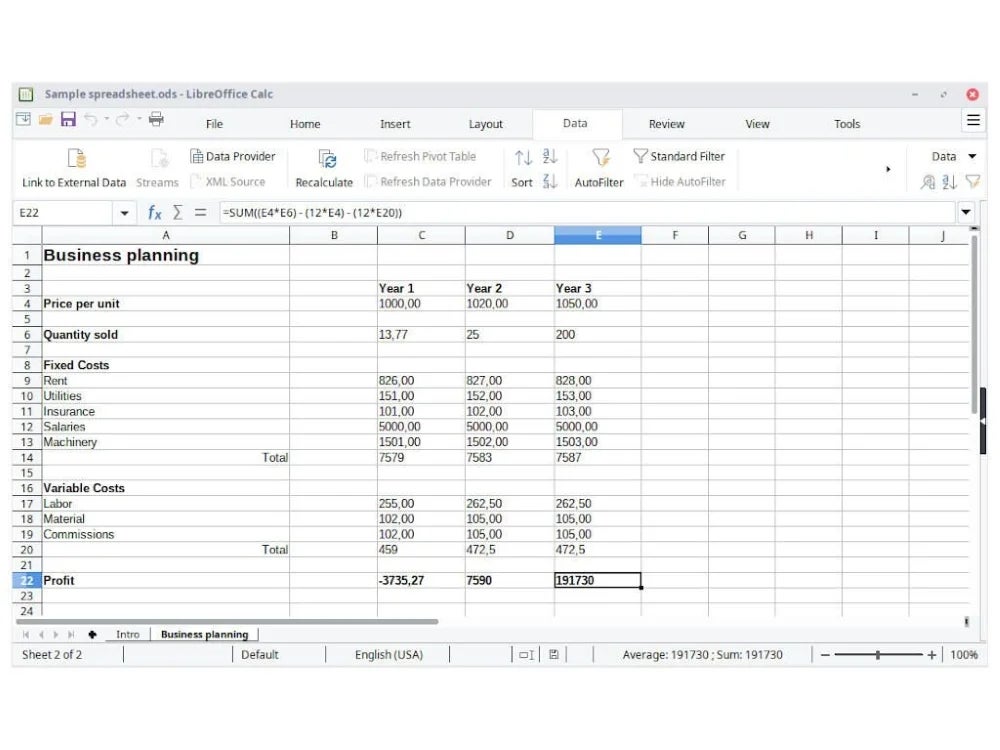 A view of LibreOffice Calc.