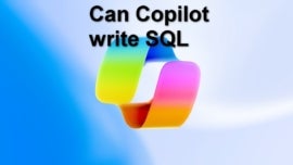 Microsoft Copilot logo with the words "Can Copilot write SQL".