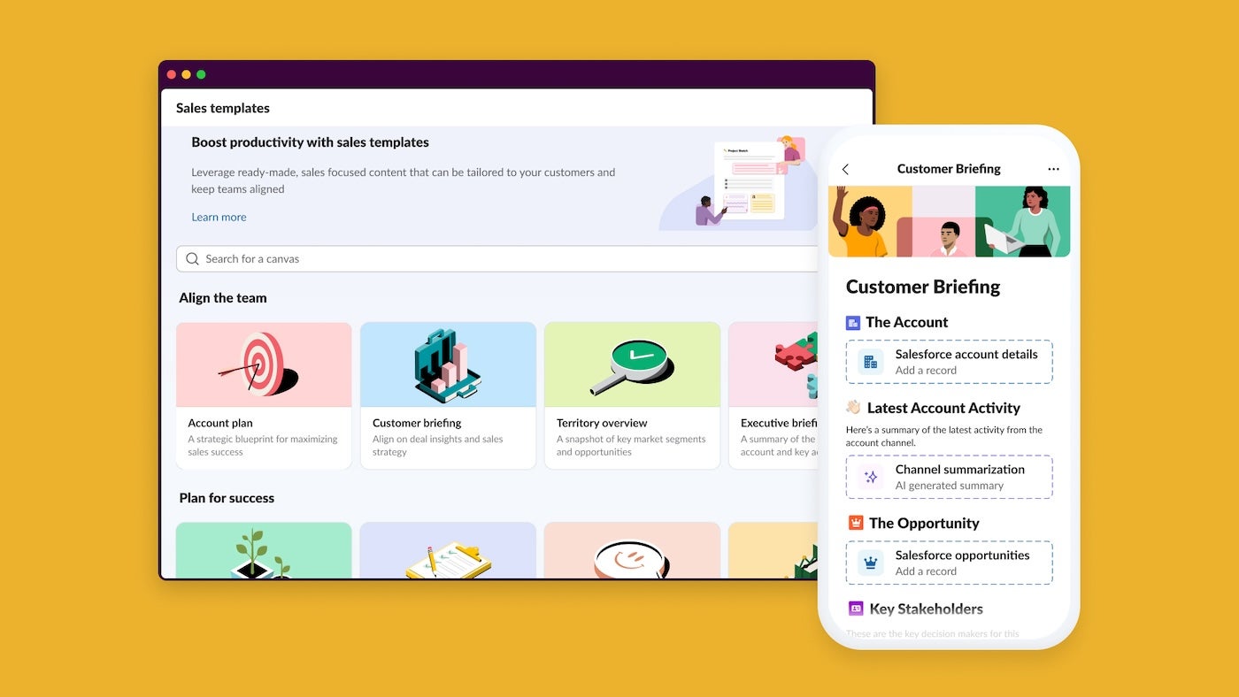 Slack Sales Elevate proposera une variété de modèles pour lancer les tâches de vente.