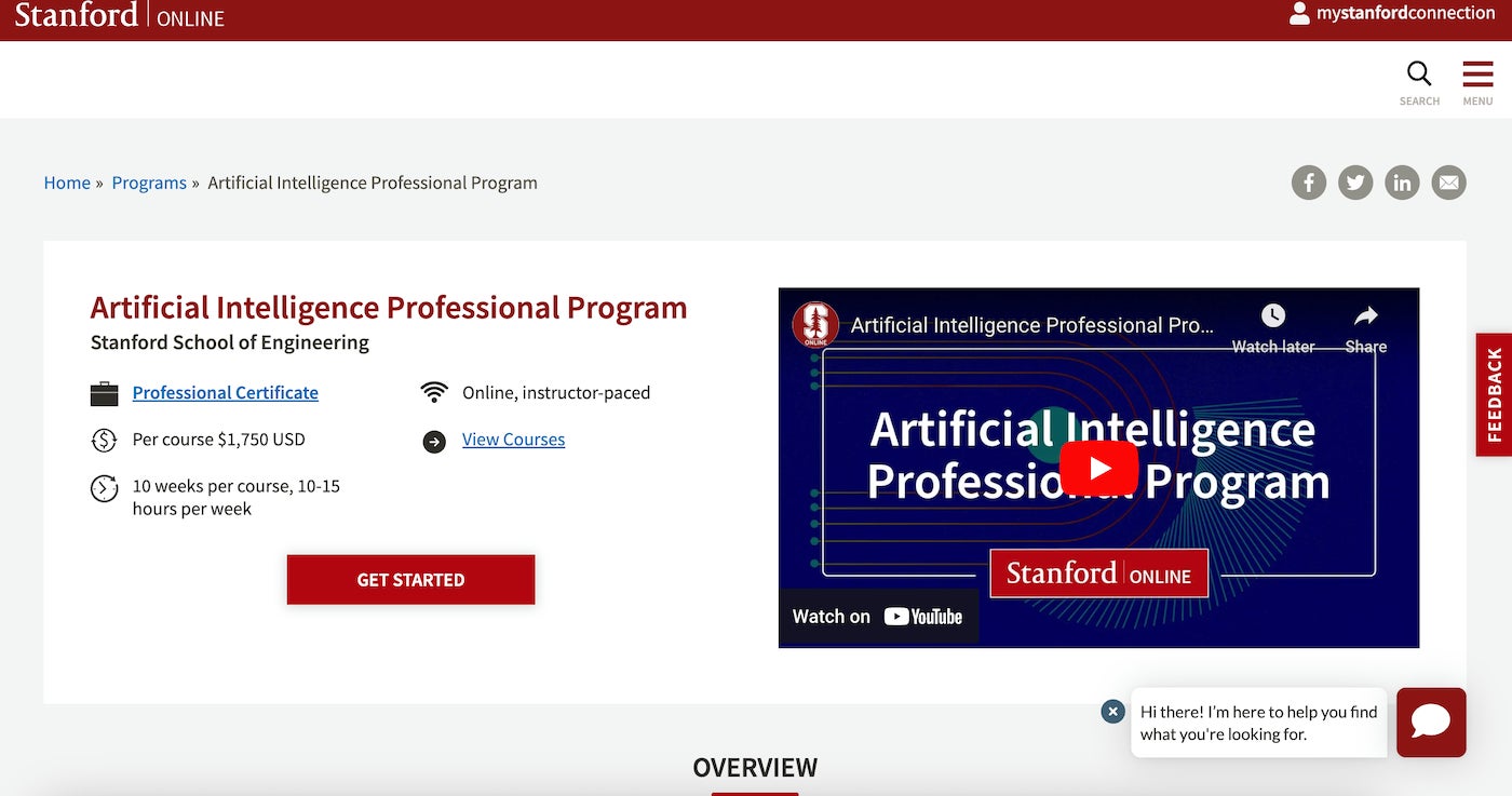 Stanford’s Artificial Intelligence Professional Program.