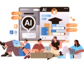 Students learning AI topics online.