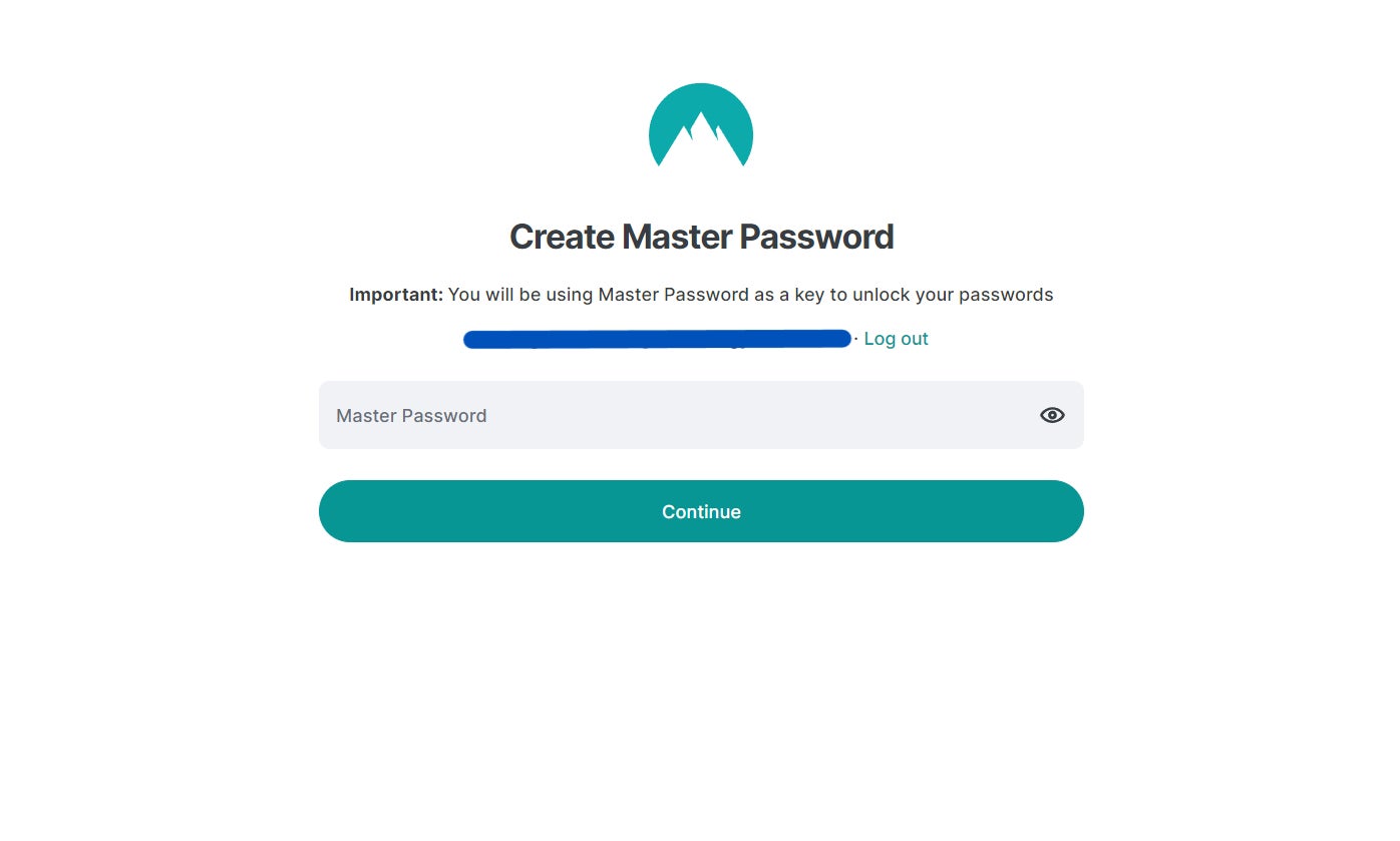 Creating a master password in NordPass.