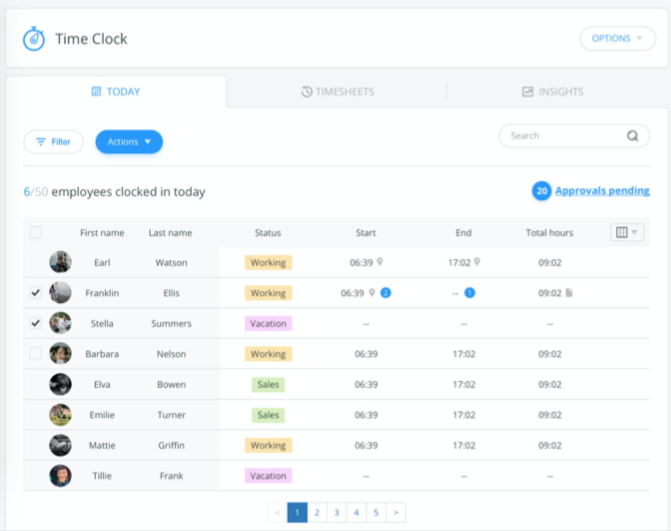 The time clock feature in Connecteam.